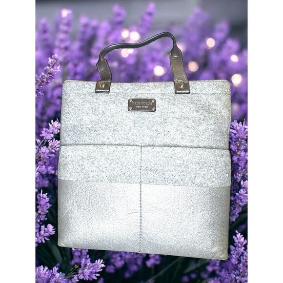 Kate Spade Handbag Quinn Purse Frosted Felt Heather Grey Glitter Tote Bag - Picture 1 of 14